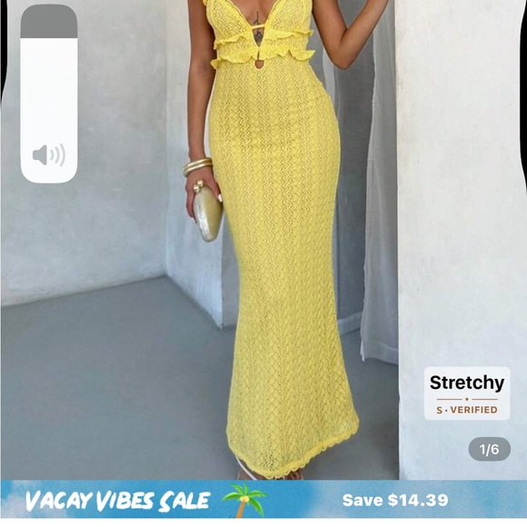 SHEIN Yellow Ribbed Buttoned Maxi Dress - Picture 4 of 6